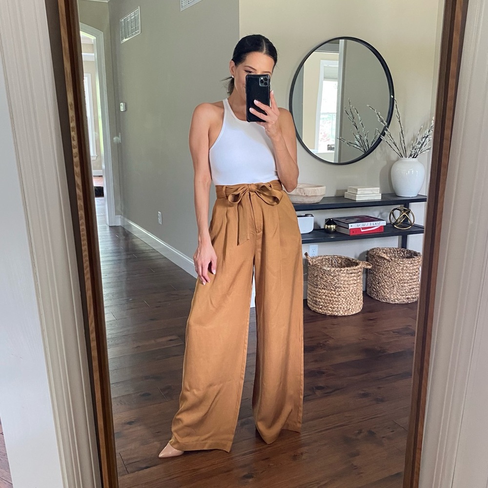 Women's Tan Wide-Leg Trousers
